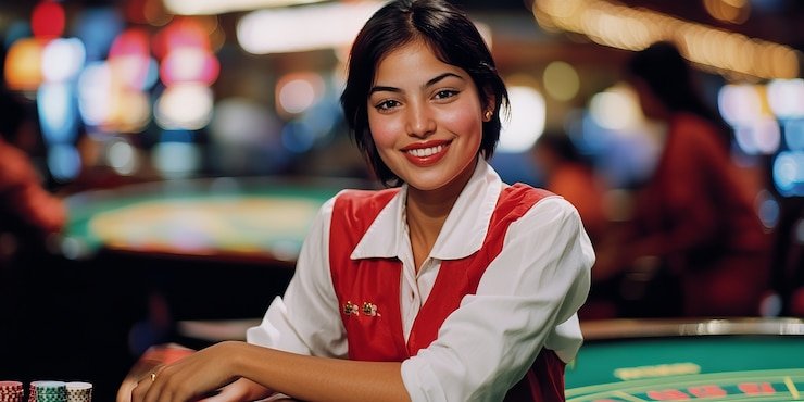 maju123 Domino QQ live table with dealer and multiple player seats visible